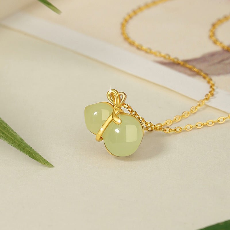 jade necklace with gourd & heart charm - sterling silver 925 heitian good fortune | star8s