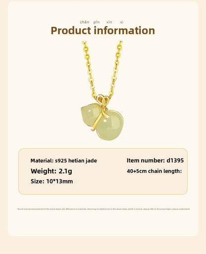 Jade Necklace with Gourd & Heart Charm - Sterling Silver 925 Heitian Good Fortune | STAR8S