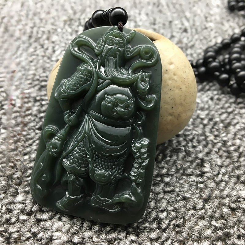 jade necklace with guan gong pendant - powerful and protective green jade amulet - adjustable necklace for men - star8s