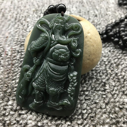 Jade Necklace with Guan Gong Pendant - Powerful and Protective Green Jade Amulet - Adjustable Necklace for Men - STAR8S