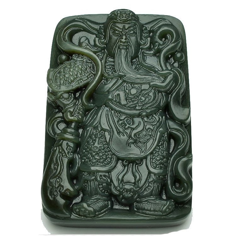 jade necklace with guan gong pendant - powerful and protective green jade amulet - adjustable necklace for men - star8s