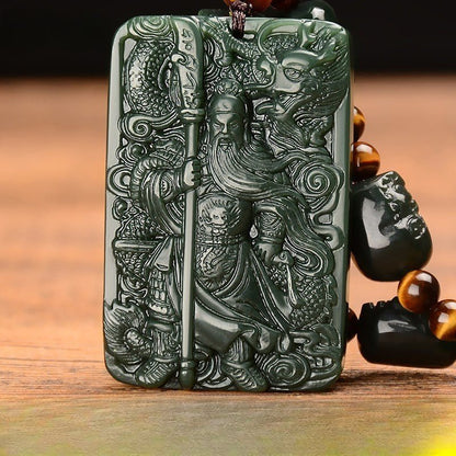 Jade Necklace with Guan Gong Pendant - Powerful and Protective Green Jade Amulet - Adjustable Necklace for Men - STAR8S