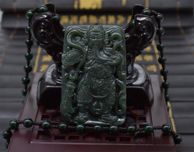 Jade Necklace with Guan Gong Pendant - Powerful and Protective Green Jade Amulet - Adjustable Necklace for Men - STAR8S