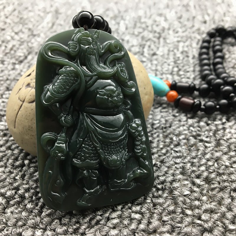 Jade Necklace with Guan Gong Pendant - Powerful and Protective Green Jade Amulet - Adjustable Necklace for Men - STAR8S