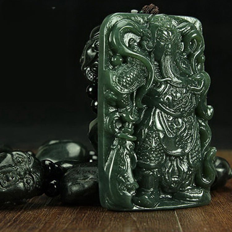 Jade Necklace with Guan Gong Pendant - Powerful and Protective Green Jade Amulet - Adjustable Necklace for Men - STAR8S