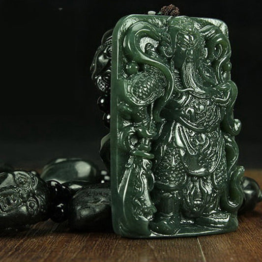 Jade Necklace with Guan Gong Pendant - Powerful and Protective Green Jade Amulet - Adjustable Necklace for Men - STAR8S
