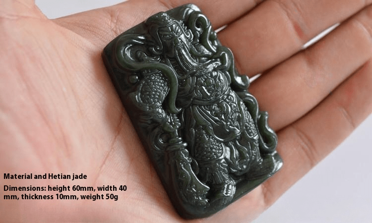 Jade Necklace with Guan Gong Pendant - Powerful and Protective Green Jade Amulet - Adjustable Necklace for Men - STAR8S