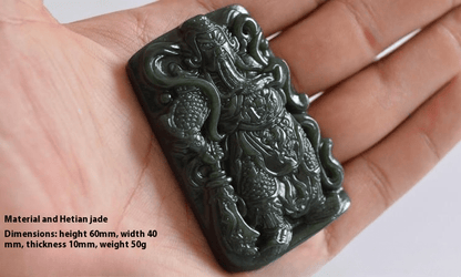 Jade Necklace with Guan Gong Pendant - Powerful and Protective Green Jade Amulet - Adjustable Necklace for Men - STAR8S