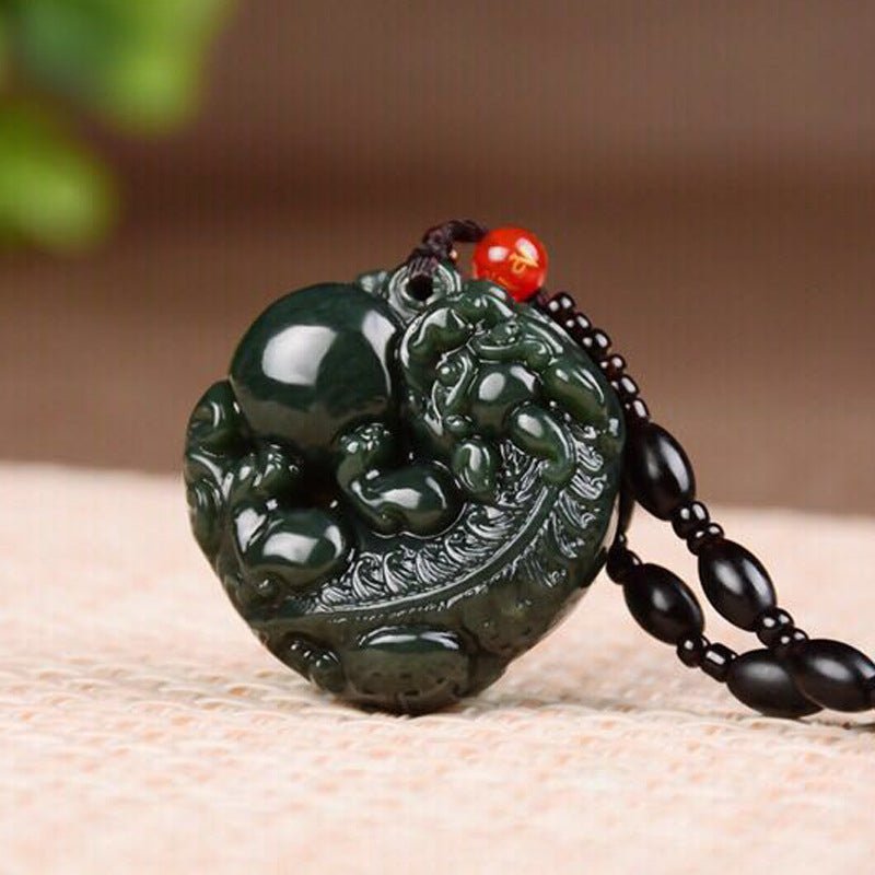 jade necklace with pixiu pendant - green jade amulet for wealth & protection - adjustable cord necklace for men - star8s