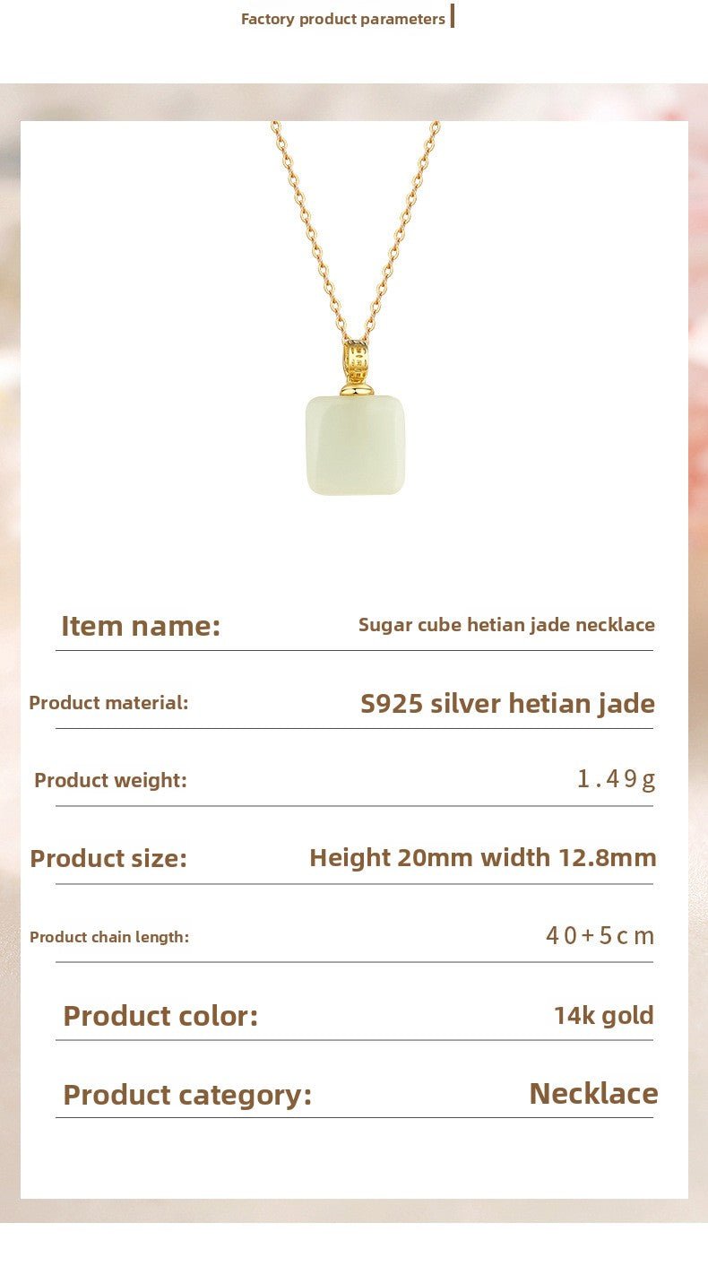 Jade Pendant Necklace - Hetian Cube Sugar 925 Silver | STAR8S