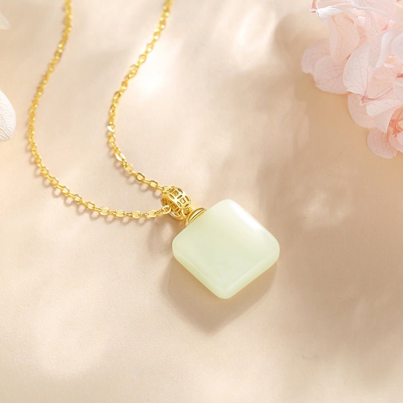 Jade Pendant Necklace - Hetian Cube Sugar 925 Silver | STAR8S
