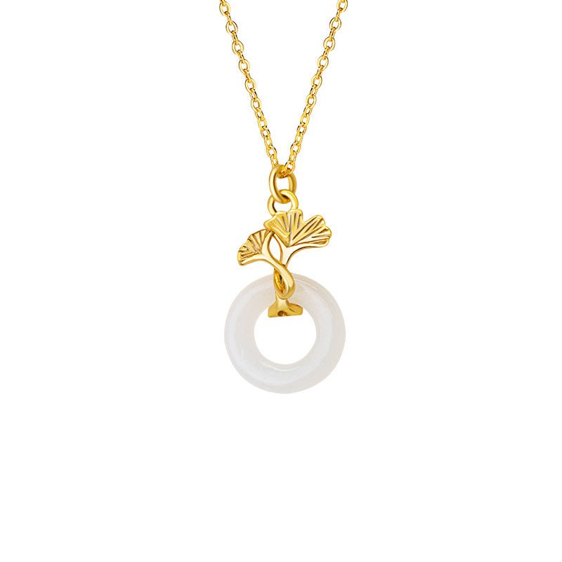 Jade Pendant Necklace - Sterling Silver 925 Heitian Ginkgo Leaf & Donut | STAR8S