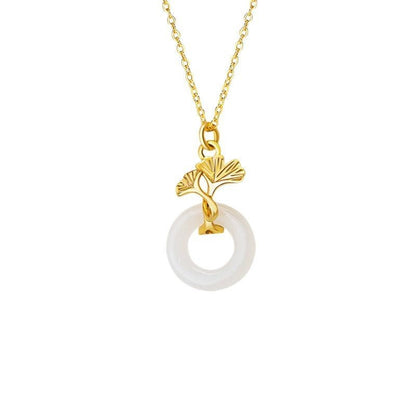 Jade Pendant Necklace - Sterling Silver 925 Heitian Ginkgo Leaf & Donut | STAR8S