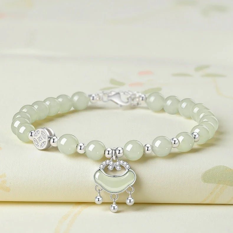 jade stone bracelet - hetian jade, 925 silver, longevity lock, ruyi, coin | star8s - star8s