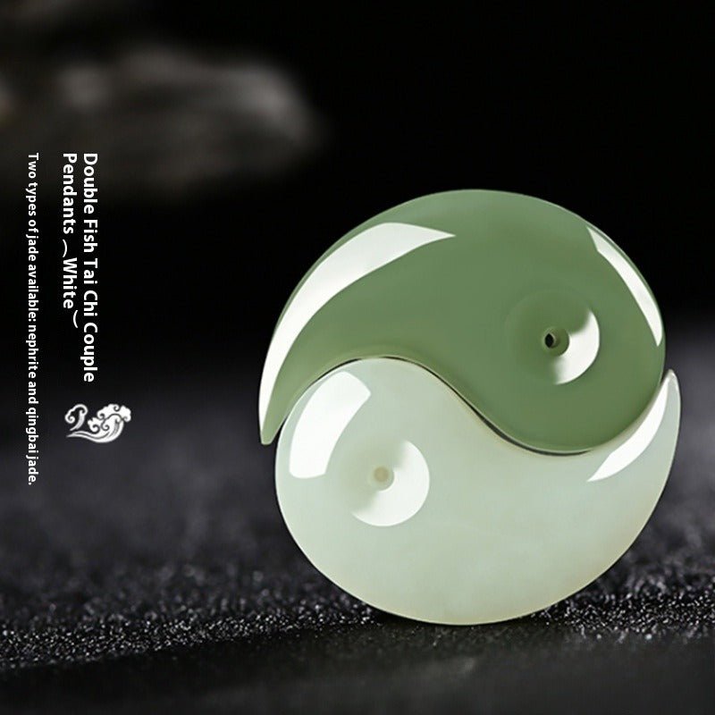 🌿 Jade Tai Chi Yin Yang Pendant - 💎 Feng Shui Dual Fish Pair, Unisex, Couples, Luck and Protection Amulet Necklace 🧘‍♂️🧘‍♀️ - STAR8S
