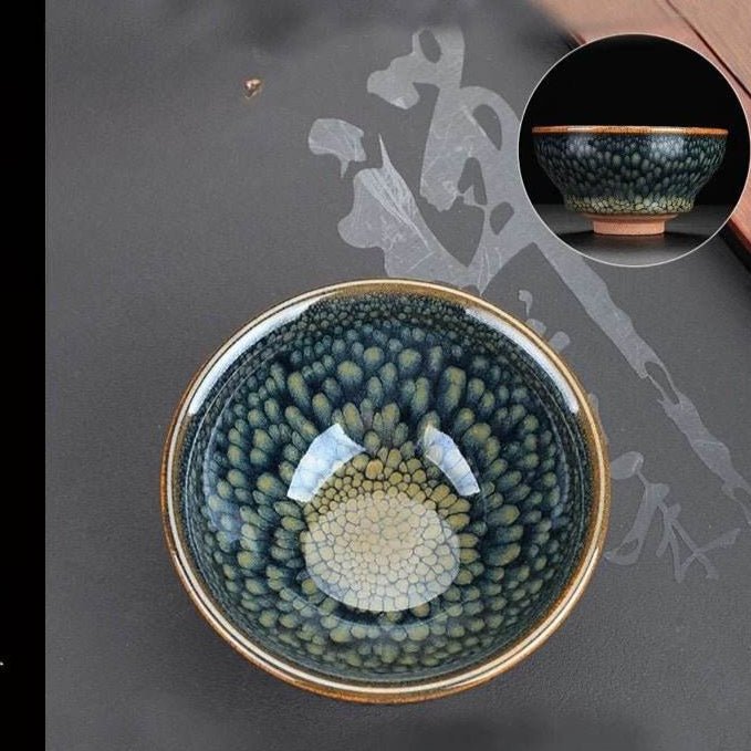 jianzhan tea cup – green partridge design, luxurious & exquisite kiln - changed masterpiece - star8s