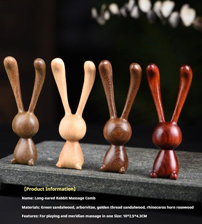 Long - Eared Rabbit Wooden Massager Comb – Natural Head, Face & Scalp Massager for Relaxation - STAR8S