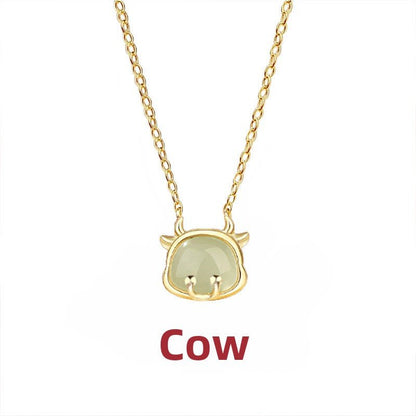 Lucky Jade Stone Necklace - Chinese Zodiac Hetian Jade 925 Sterling Silver | STAR8S