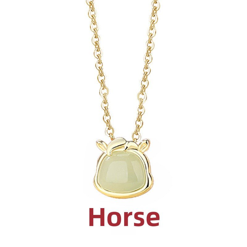 Lucky Jade Stone Necklace - Chinese Zodiac Hetian Jade 925 Sterling Silver | STAR8S
