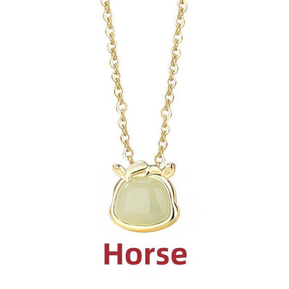 Lucky Jade Stone Necklace - Chinese Zodiac Hetian Jade 925 Sterling Silver | STAR8S