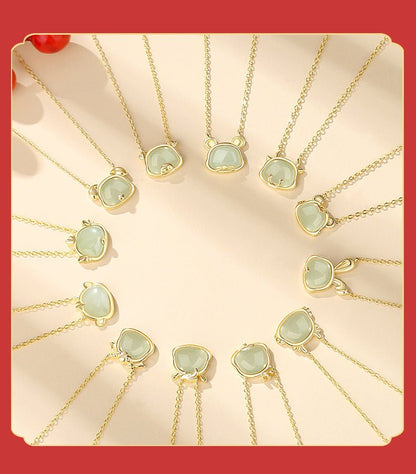Lucky Jade Stone Necklace - Chinese Zodiac Hetian Jade 925 Sterling Silver | STAR8S