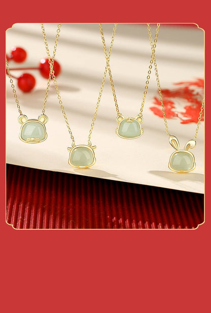Lucky Jade Stone Necklace - Chinese Zodiac Hetian Jade 925 Sterling Silver | STAR8S