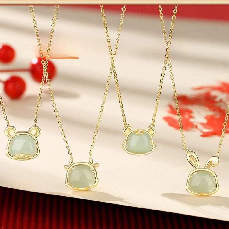 lucky jade stone necklace - chinese zodiac hetian jade 925 sterling silver | star8s - star8s