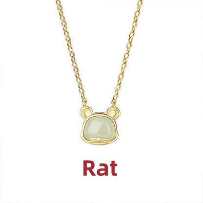 Lucky Jade Stone Necklace - Chinese Zodiac Hetian Jade 925 Sterling Silver | STAR8S