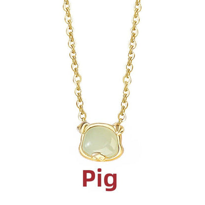 Lucky Jade Stone Necklace - Chinese Zodiac Hetian Jade 925 Sterling Silver | STAR8S