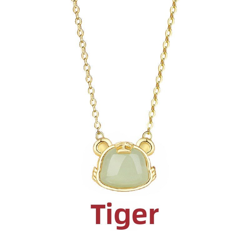 Lucky Jade Stone Necklace - Chinese Zodiac Hetian Jade 925 Sterling Silver | STAR8S