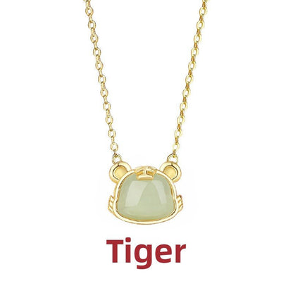 Lucky Jade Stone Necklace - Chinese Zodiac Hetian Jade 925 Sterling Silver | STAR8S