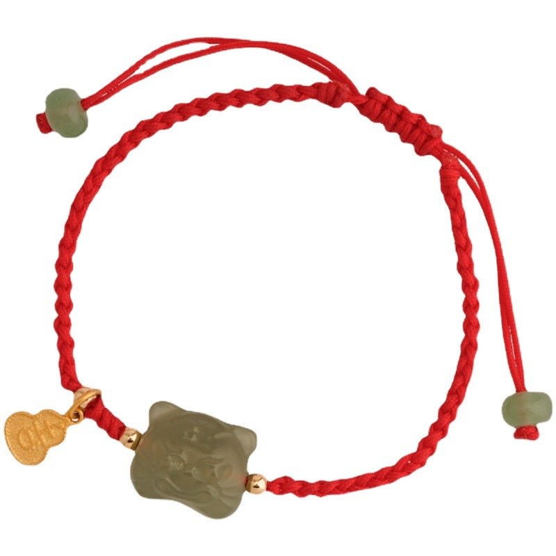 Lucky Red String Bracelet | Hetian Jade Zodiac Tiger Charm Bracelet | Couple's Year of the Tiger Gift for New Year - STAR8S