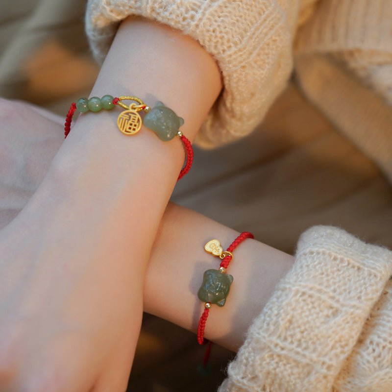 lucky red string bracelet | hetian jade zodiac tiger charm bracelet | couple's year of the tiger gift for new year - star8s