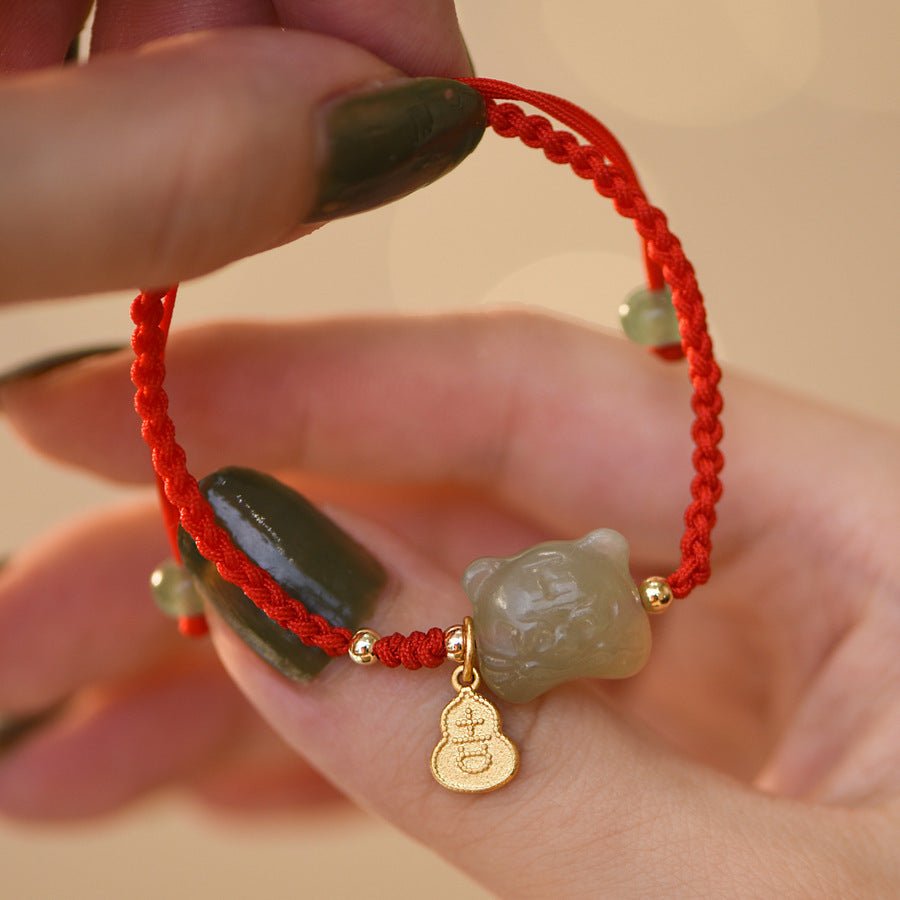 Lucky Red String Bracelet | Hetian Jade Zodiac Tiger Charm Bracelet | Couple's Year of the Tiger Gift for New Year - STAR8S