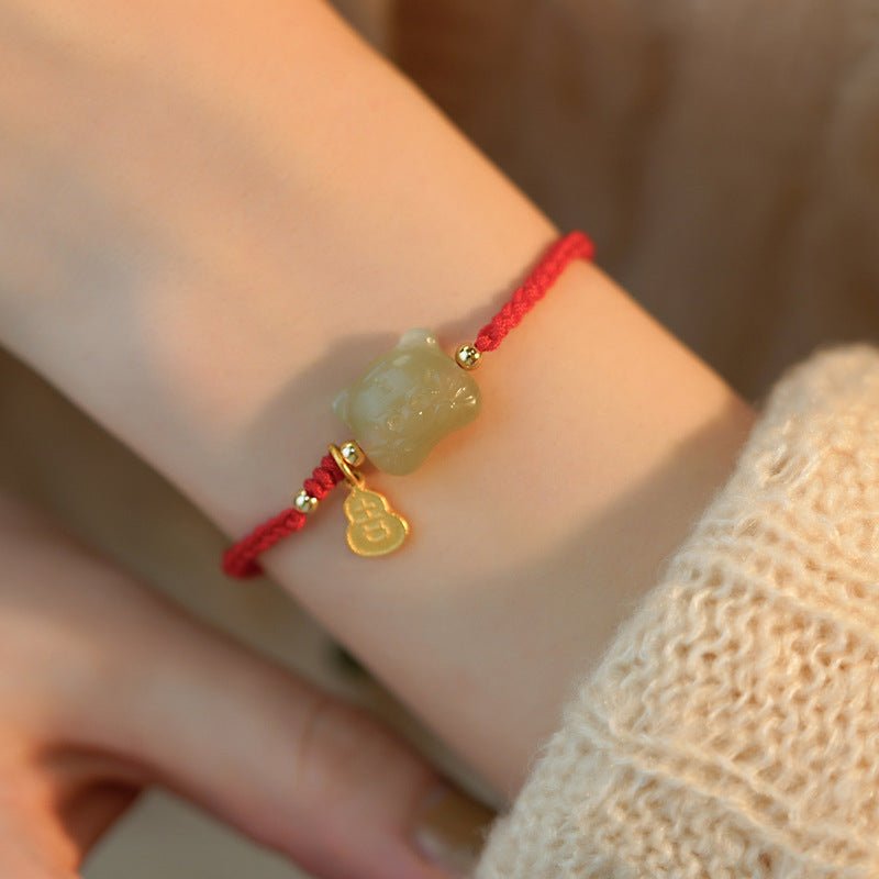 Lucky Red String Bracelet | Hetian Jade Zodiac Tiger Charm Bracelet | Couple's Year of the Tiger Gift for New Year - STAR8S