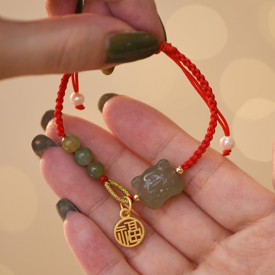 Lucky Red String Bracelet | Hetian Jade Zodiac Tiger Charm Bracelet | Couple's Year of the Tiger Gift for New Year - STAR8S