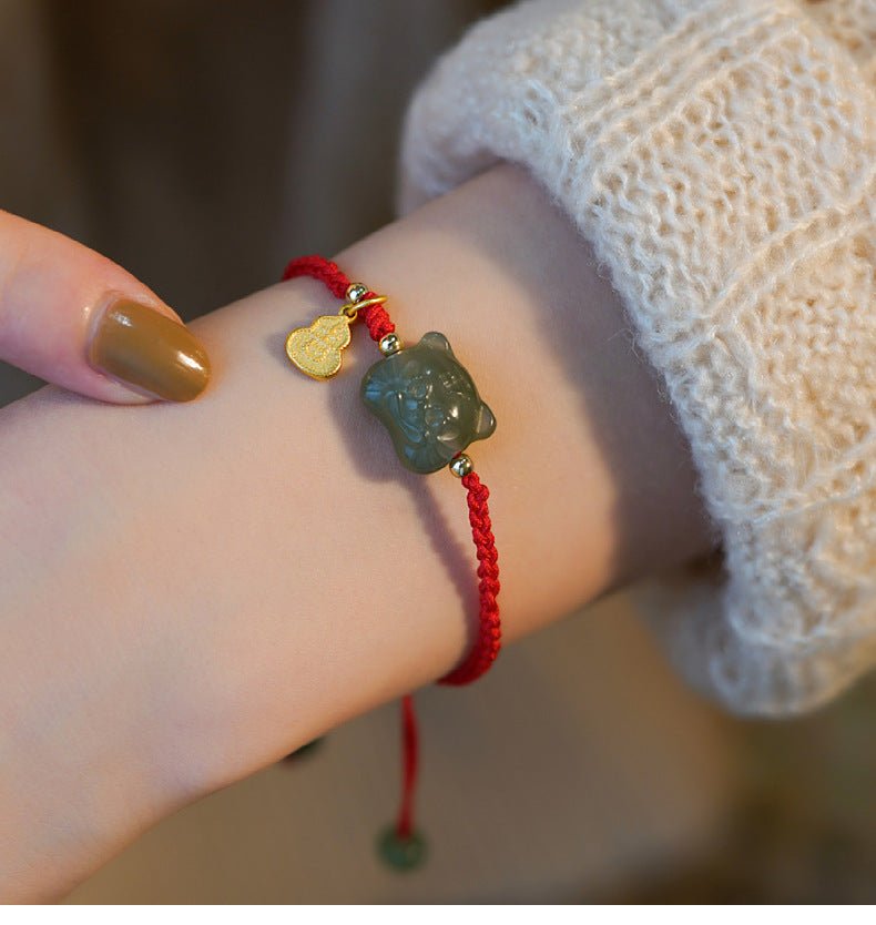 Lucky Red String Bracelet | Hetian Jade Zodiac Tiger Charm Bracelet | Couple's Year of the Tiger Gift for New Year - STAR8S