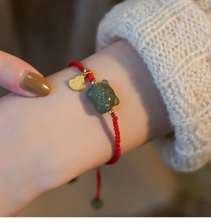 Lucky Red String Bracelet | Hetian Jade Zodiac Tiger Charm Bracelet | Couple's Year of the Tiger Gift for New Year - STAR8S