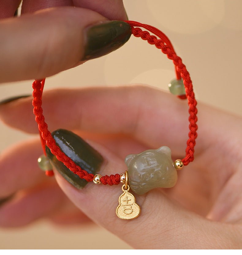 Lucky Red String Bracelet | Hetian Jade Zodiac Tiger Charm Bracelet | Couple's Year of the Tiger Gift for New Year - STAR8S