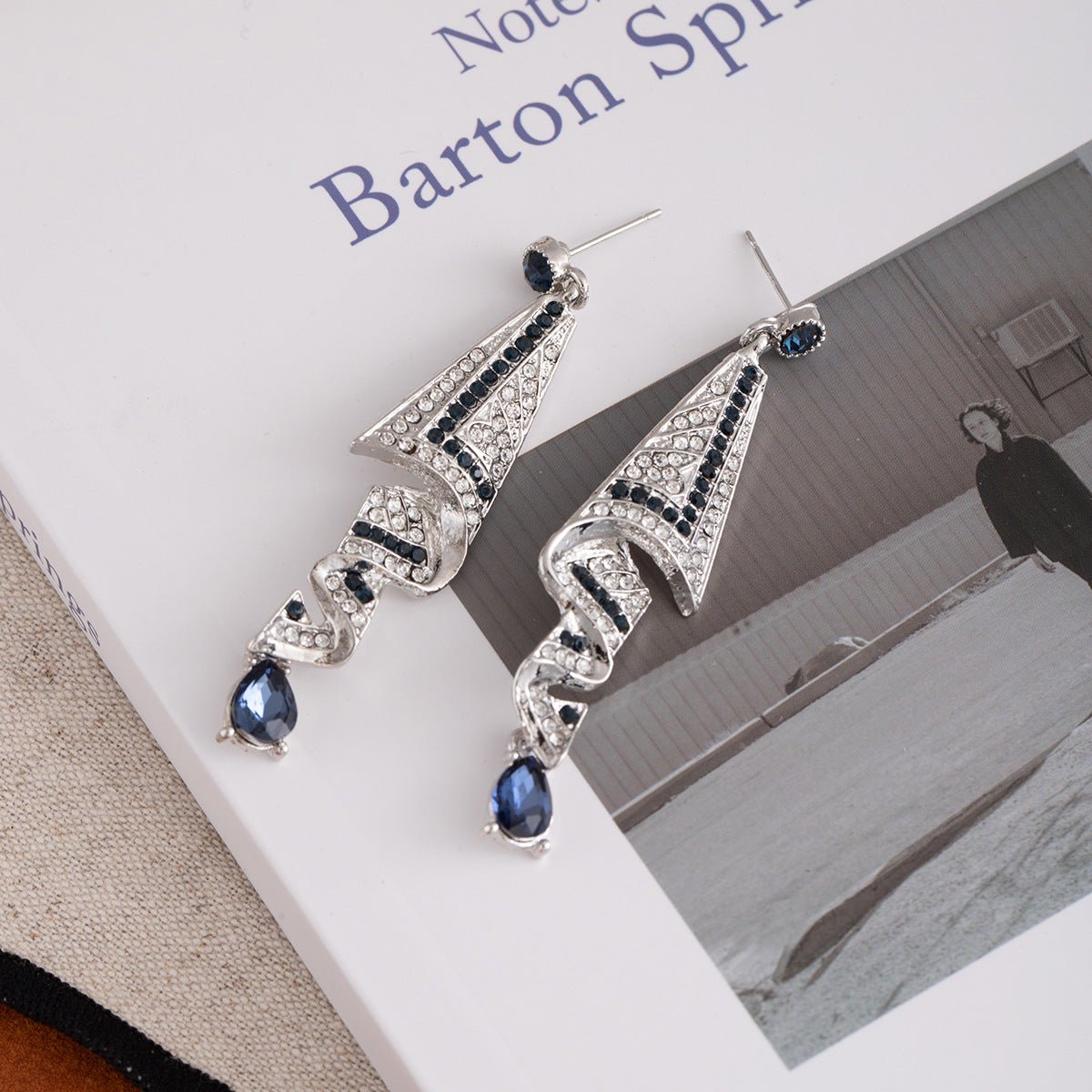 luxe blue crystal tassel earrings – geometric drop design for women | elegant party statement jewelry - star8s