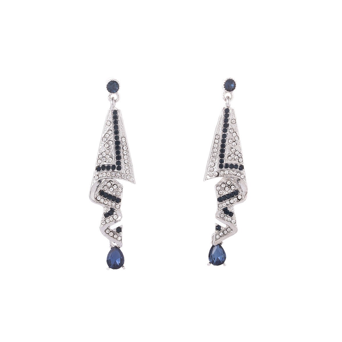 luxe blue crystal tassel earrings – geometric drop design for women | elegant party statement jewelry - star8s