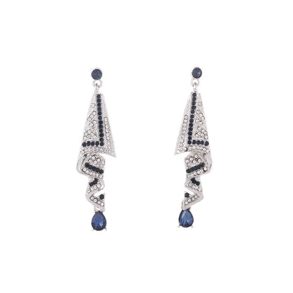 Luxe Blue Crystal Tassel Earrings – Geometric Drop Design for Women | Elegant Party Statement Jewelry - STAR8S