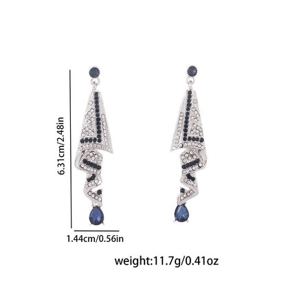 Luxe Blue Crystal Tassel Earrings – Geometric Drop Design for Women | Elegant Party Statement Jewelry - STAR8S