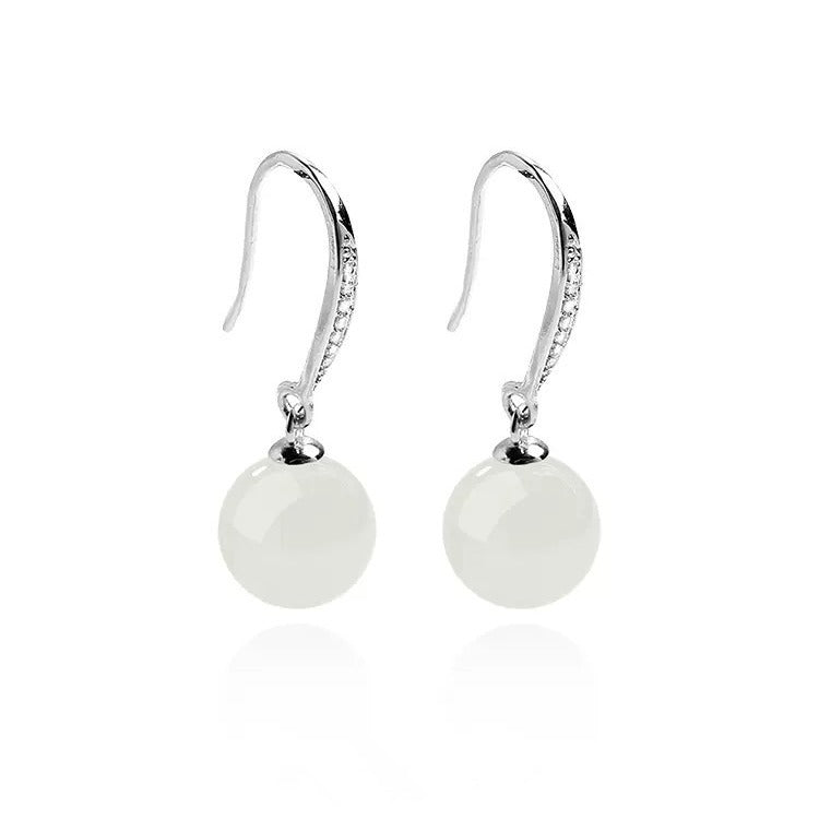 Luxury Hetian Jade Ball Earrings - Ice Silver Drops for Elegant Women | STAR8S