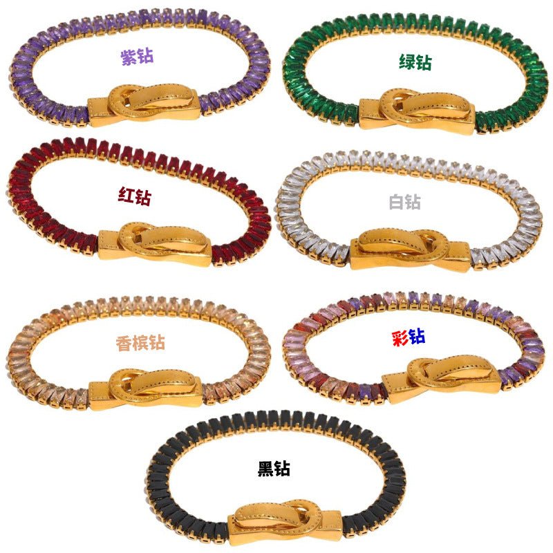 Luxury Multi - color Zircon Bracelet with Double - sided Magnetic Clasp – Titanium Steel Plated with 18K Gold, Elegant Jewelry - STAR8S