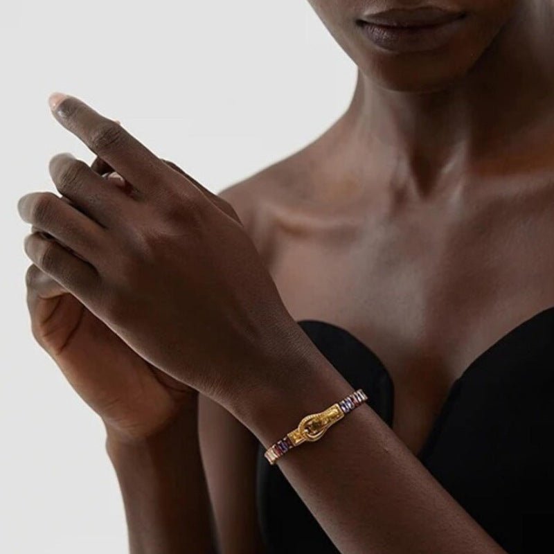 Luxury Multi - color Zircon Bracelet with Double - sided Magnetic Clasp – Titanium Steel Plated with 18K Gold, Elegant Jewelry - STAR8S