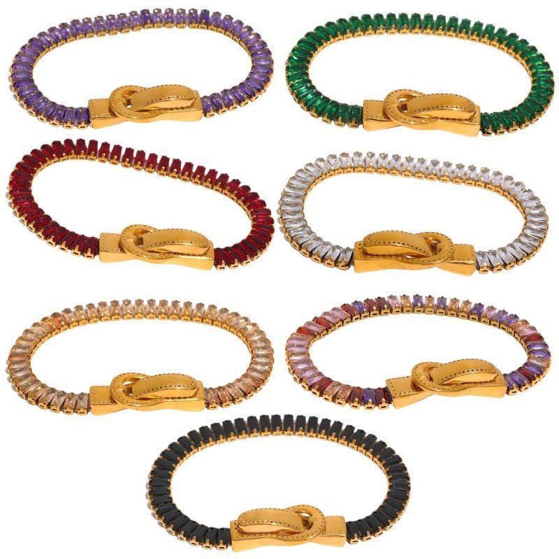 luxury multi - color zircon bracelet with double - sided magnetic clasp – titanium steel plated with 18k gold, elegant jewelry - star8s