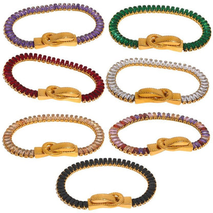 Luxury Multi - color Zircon Bracelet with Double - sided Magnetic Clasp – Titanium Steel Plated with 18K Gold, Elegant Jewelry - STAR8S