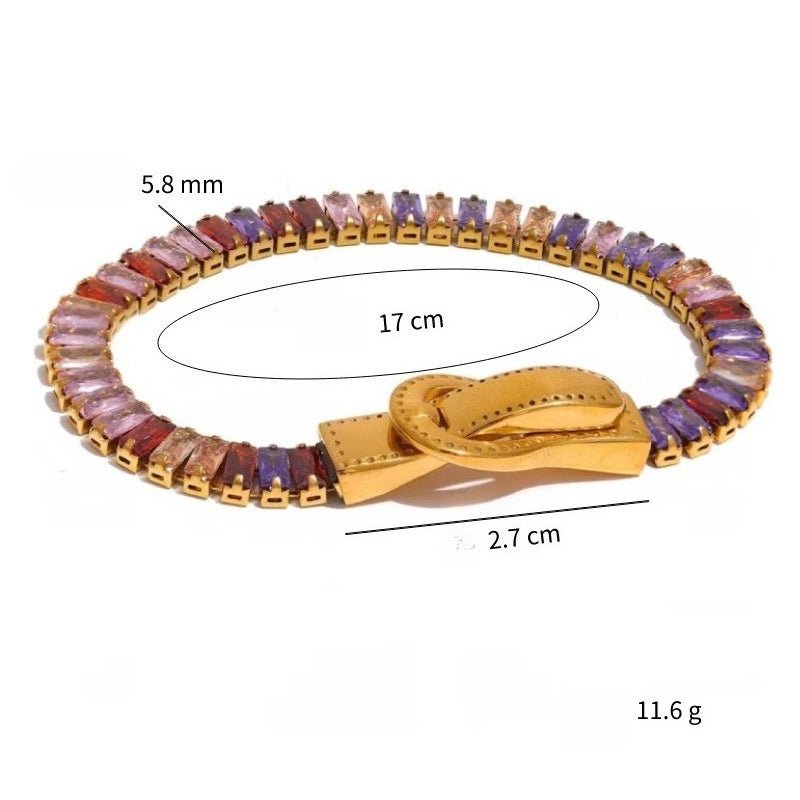 Luxury Multi - color Zircon Bracelet with Double - sided Magnetic Clasp – Titanium Steel Plated with 18K Gold, Elegant Jewelry - STAR8S