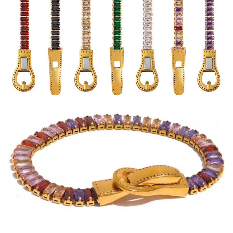Luxury Multi - color Zircon Bracelet with Double - sided Magnetic Clasp – Titanium Steel Plated with 18K Gold, Elegant Jewelry - STAR8S